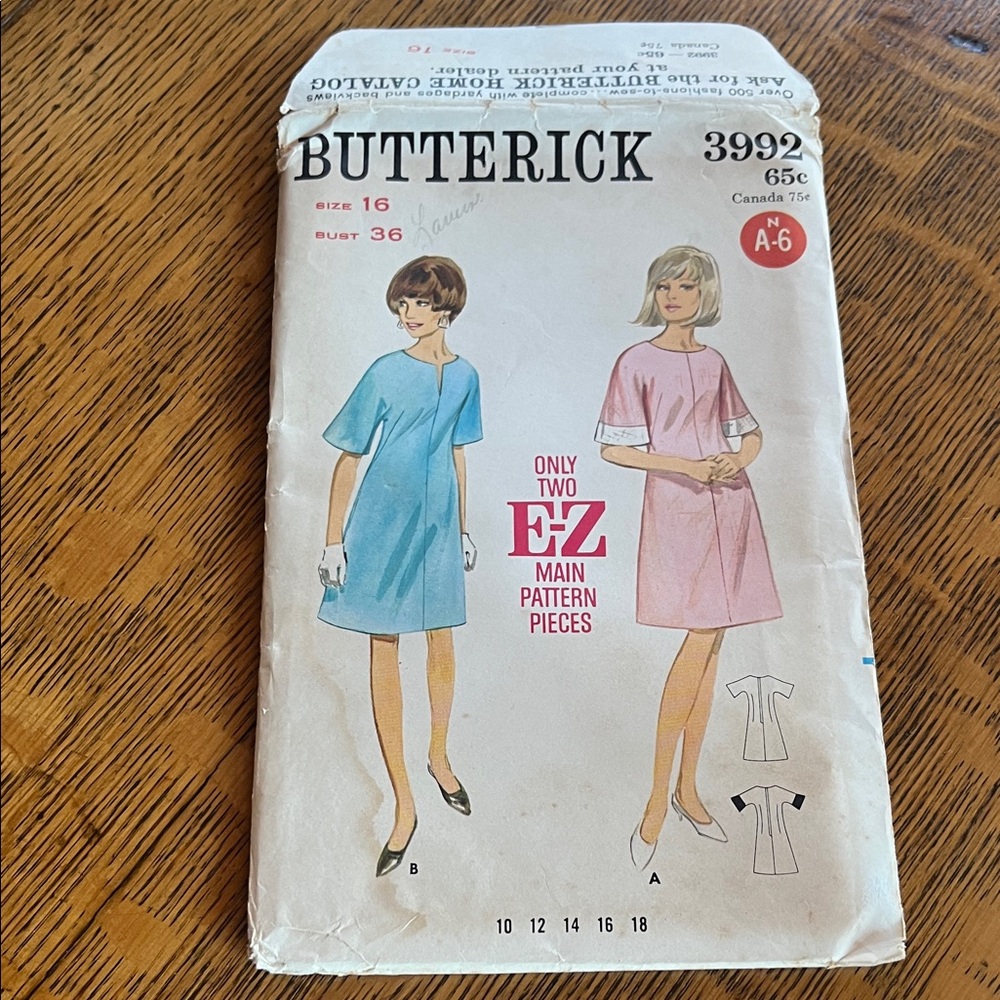 Vintage Butterick 3992 Women's Dress Sewing Pattern - Sz 16 UNCUT